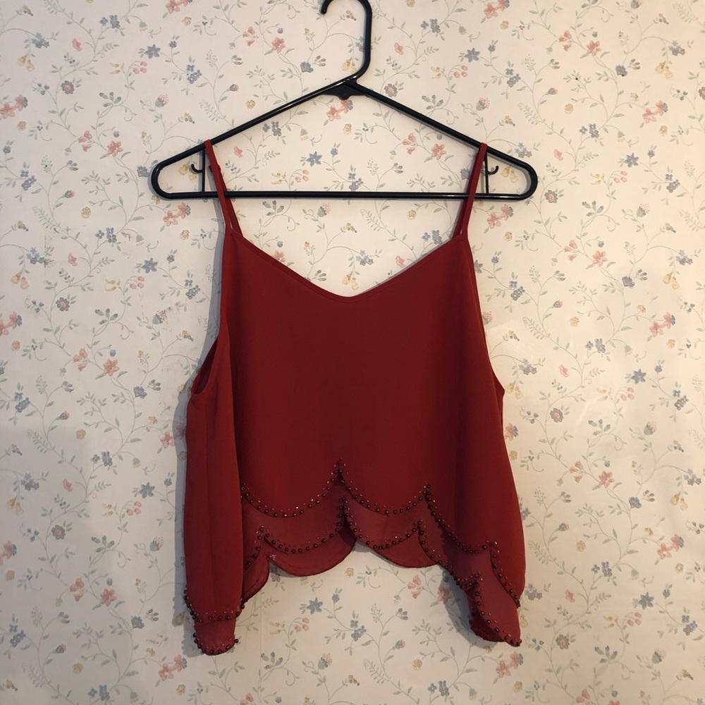Beaded Scallop Hem Crop Too - Rust